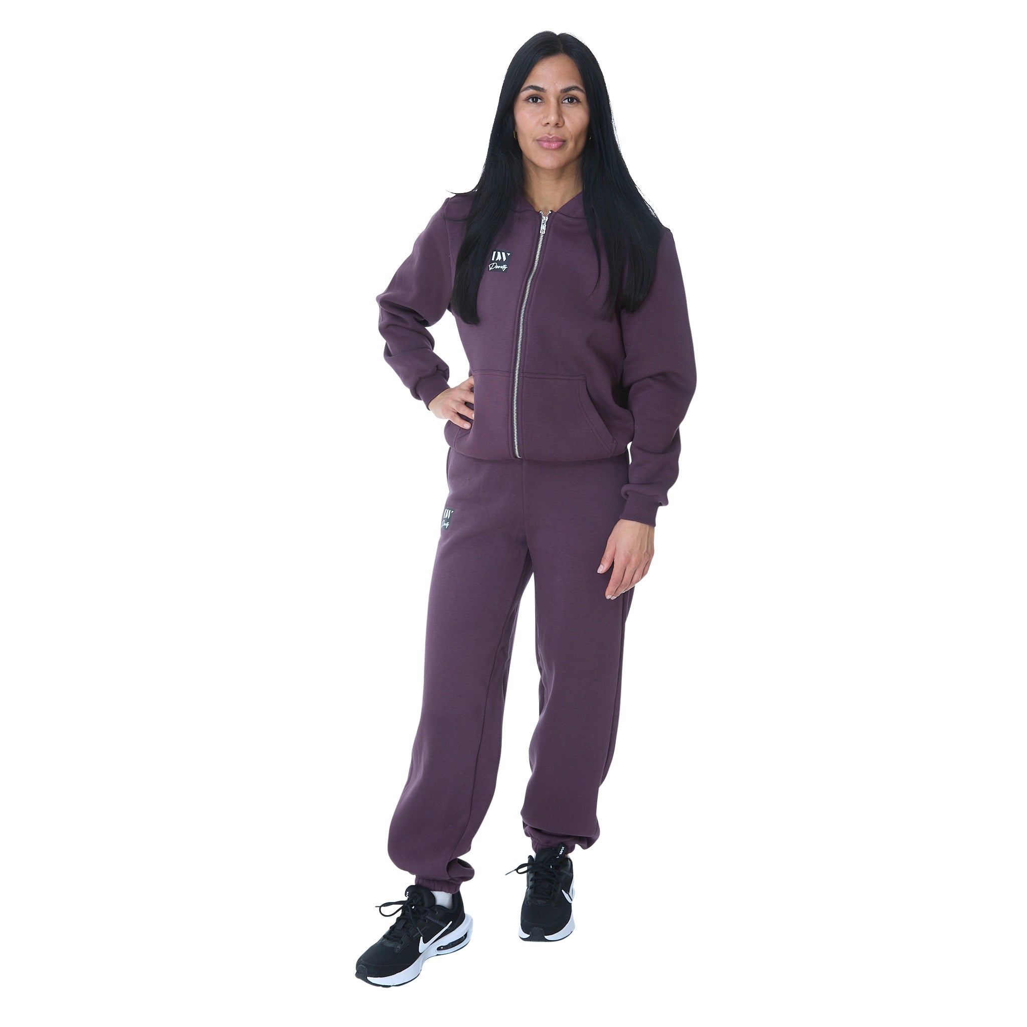 Dame Fluffy Zip Hoody Blomme Lilla