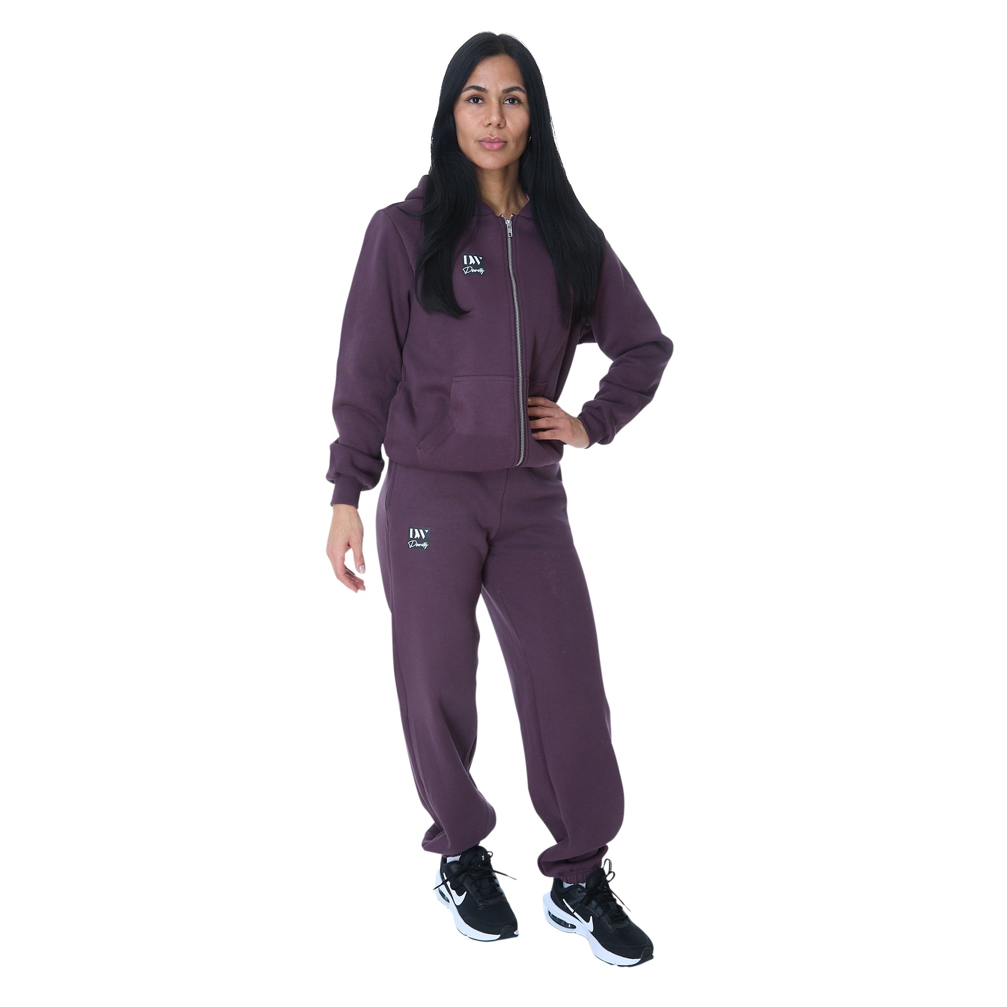 Dame Fluffy Zip Hoody Blomme Lilla