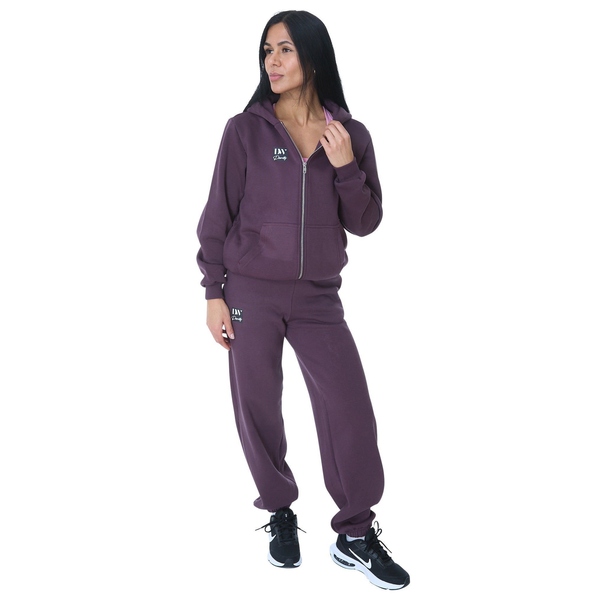 Dame Fluffy Zip Hoody Blomme Lilla