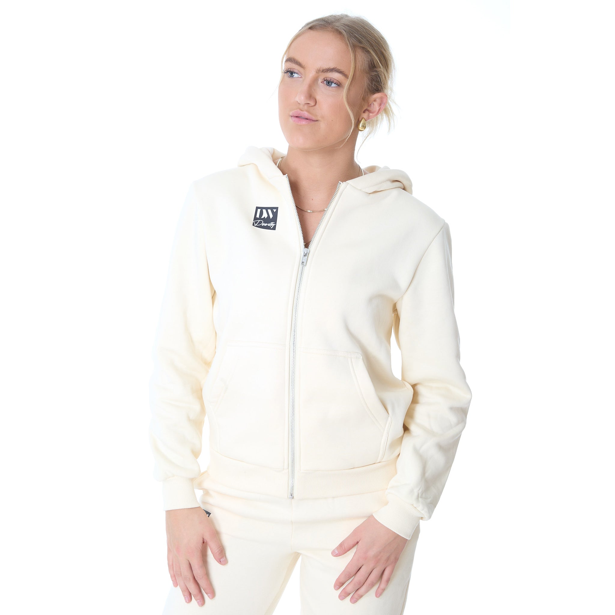 Dame Fluffy Zip Hoody Whitesand