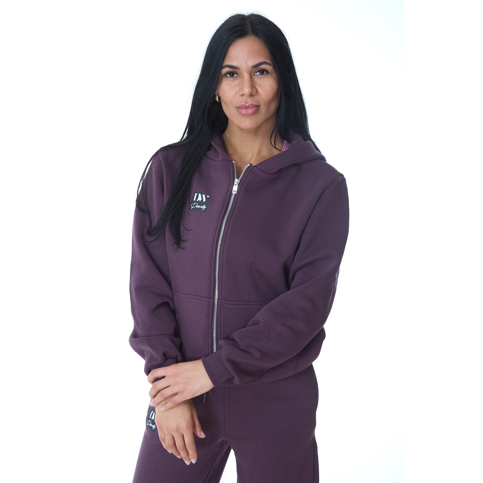 Dame Fluffy Zip Hoody Blomme Lilla