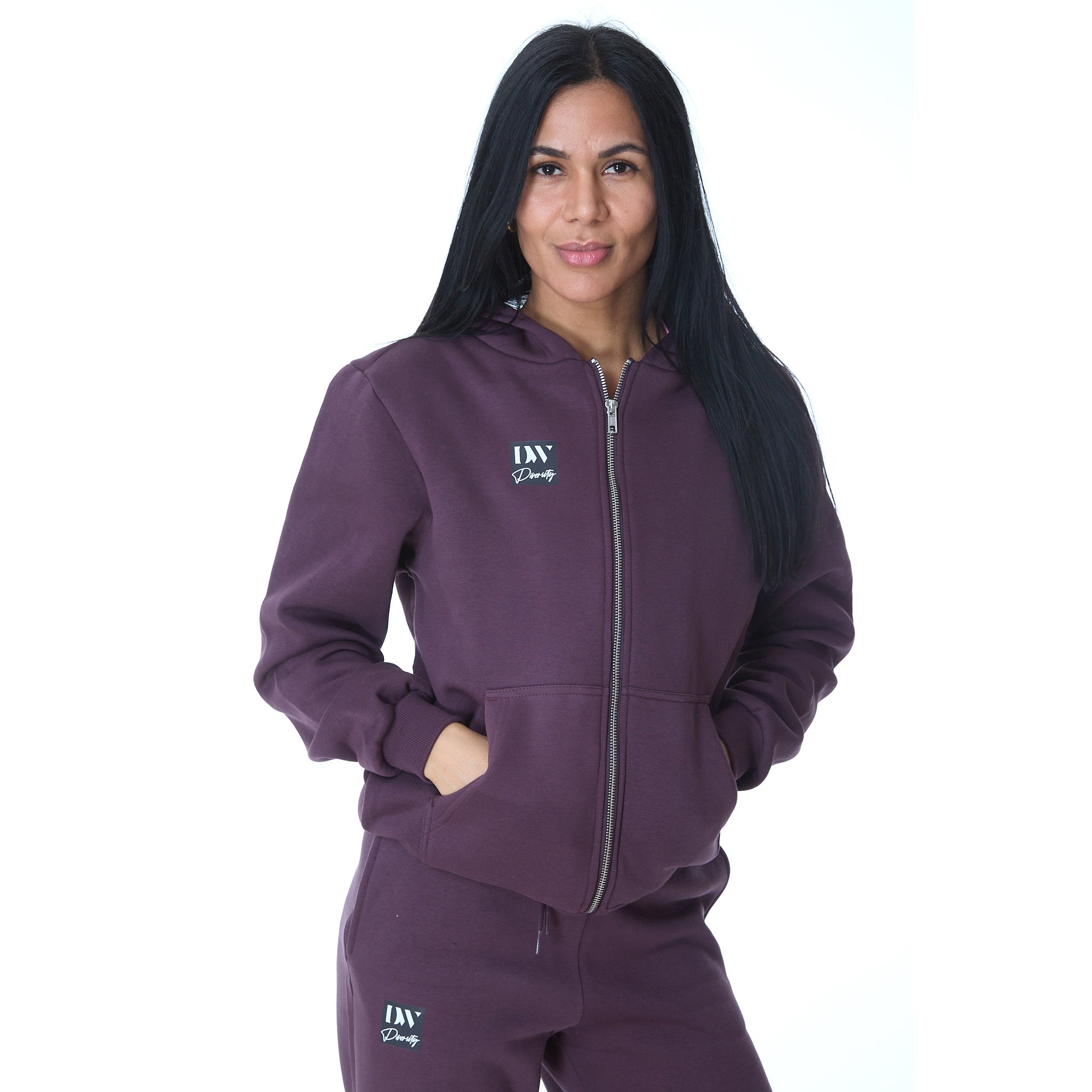 Dame Fluffy Zip Hoody Blomme Lilla